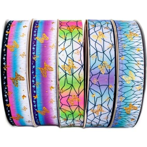 Grosgrain Ribbon Laser Gold Butterfly Japan Kimetsu No Yaiba Double-Printed Background for DIY Hair Bows Handmade Materials