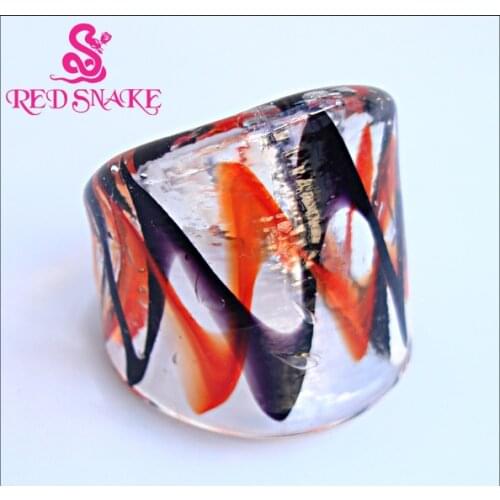 RED SNAKE Fashion Ring Handmade Floating Ribbons Translucent Murano Glass Ring No.A