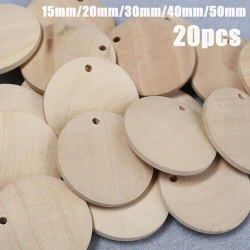 20Pcs/Lot 15/20/30/40/50mm Wood Circle Wooden Discs Round Jewelry Beads Unfinished Eco-Friendly Untreated Wood Slice DIY Beads