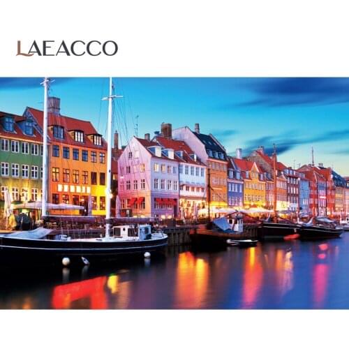 Laeacco Venice On The Water Night Lights City Scenic Home Decor Poster Photographic Background Photo Background For Photo Studio