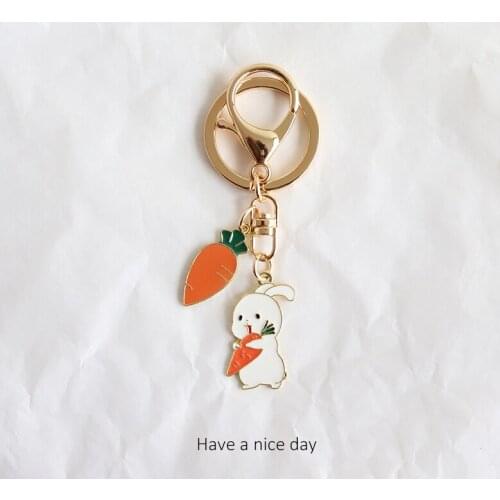 Kawaii Cartoon Carrot Rabbit Keychain Cute Airpods Anime Key Chain Accessories Pendant For Couple Gift Clothes Backpack Keyring