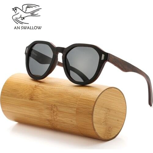 AN SWALLOW Ebony Layered Glasses Blue Frame With Coating Mirrored Bamboo Sunglasses UV 400 Protection Lenses in Wooden Box