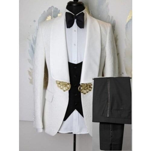 Fashion Checkered Costume Homme Men Suits Groom Tuxedos Shawl Satin Lapel Groomsmen Wedding Blazer Masculino( Jacket+Pants+Vest)
