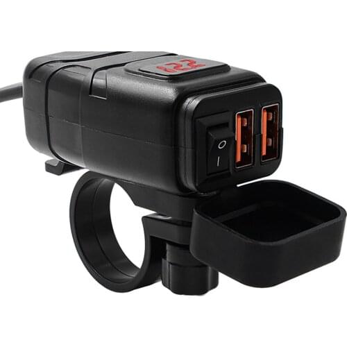 Motorcycle 3.0 Voltmeter ON OFF Switch Vehicle-Mounted Charger Waterproof USB Adapter 12V Phone Dual Quick Charge Moto Equipment