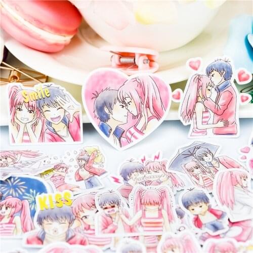 42pcs Cute Comic Couple - pink love Paper Stickers Crafts And Scrapbooking book Decorative sticker DIY Stationery