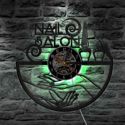 Nail Beauty Salon Wall Art Vinyl Record Clock Fashion Nail Salon Wall Clock Modern Design For Living Trendy Room Decor Girl Gift