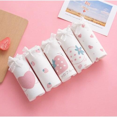 2020 New Cute Cartoon Fruit Cotton Girls Underwear Breathable Printed Panties Women Strawberry Briefs Lingerie