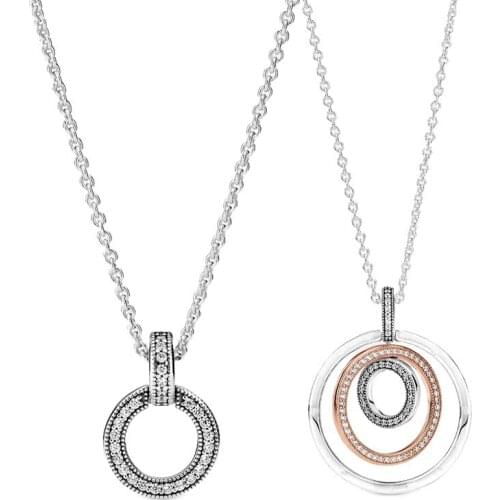 2021 New Free Shipping 925 Sterling Silver Double Circles Pendant Chains Necklace For Women DIY Jewelry Bead S925 Charms