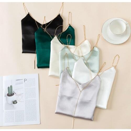 New Fashion Plus Size Women Based Vintage Satin Vest Lady V-neck Silk Tank Sleeveless T-Shirt Summer Outfits Slim Crop Tops 1137