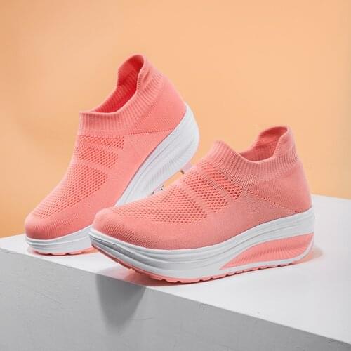 Platform mesh comfortable sock shoes woman sneakers new solid color fashion wedge female plus size zapatos de mujer zapatos