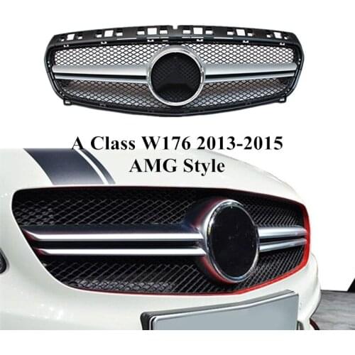 AGM Style Front Grill Grille For M-ercedes A Class W176 A180 A200 A260 A45 2013-2018 ABS Black/Silver Replacement Car Grille