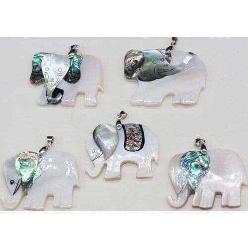 Natural Abalone Shell Pendant Cute Elephant Charms Pendant Animal Mother of Pearl Shell Pendant for DIY Necklace Women Making