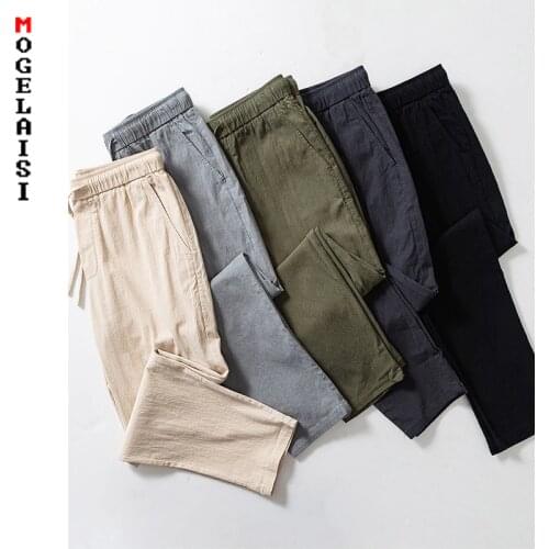 Casual linen pants men solid Breathable Straight trousers fashion high quality men Flax clothing pants Asian size 5 color 8106