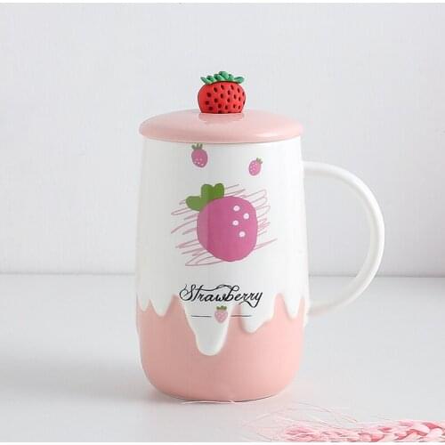 Relief Ceramic Tea Cup Cute Plant Fruit Mug Environmental Protection Cover Spoon Drinking Mugs Teacher Student Milk Coffee Cups