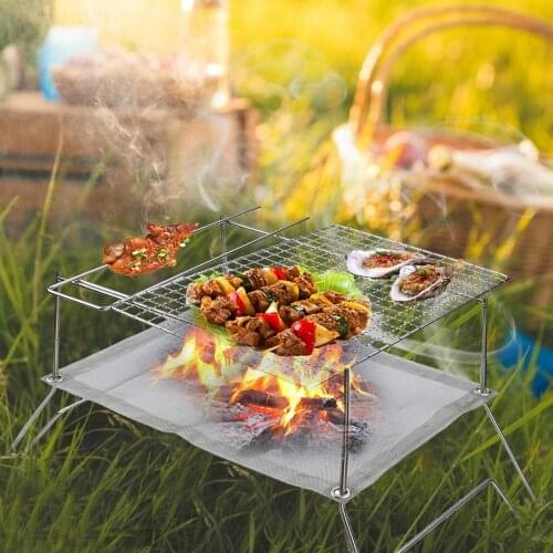 Stainless Steel Barbecue Grill Foldable Outdoor Picnic Camping BBQ Grill Portable Wood Burning Stand Fire Pit Campfire Station