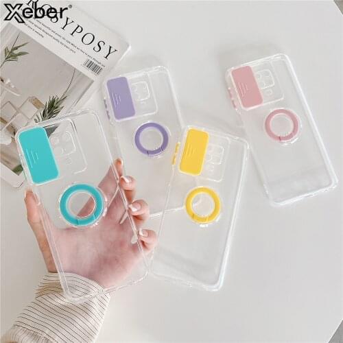 Slide Camera Lens Protection Ring Holder Phone Case For Xiaomi 11 POCO M3 Redmi Note 10 9 Pro Max 9S 9A 9C 9T Soft Clear Cover