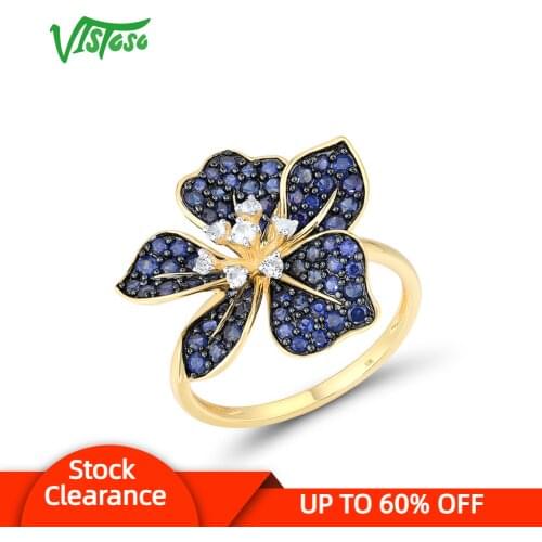 VISTOSO Pure 9K 375 Yellow Gold Rings For Women lab Created Sapphire White Topaz Blooming Flower Anniversary Gifts Fine Jewelry