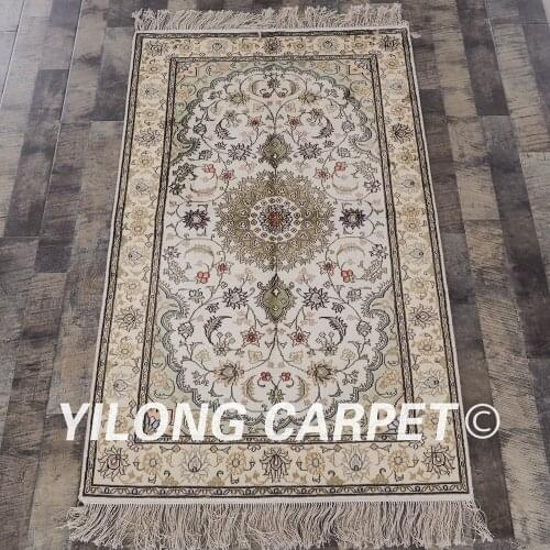 YILONG 3'x5' Persian silk carpet floral design exquisite handmade turkish silk rugs (YHW323B3x5)