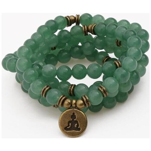 Green 108 beads 8mm elastic adjustable Lotus life tree Buddha OM eye Chakra Reiki agate Onyx Yoga Bracelet necklace cb4s