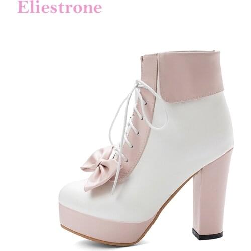 Winter Brand New Lovely Pink Green Women Platform Ankle Boots High Heels Lady Cosplay Shoes LA258 Plus Big Size 10 43 46 48