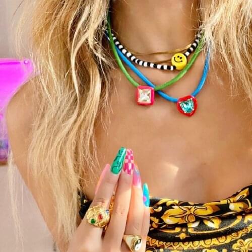 New Fashion Crystal Geometric Choker Necklace Handmade Leather Chain Adjustable Length for Women Party Travel Gifts Jewelry