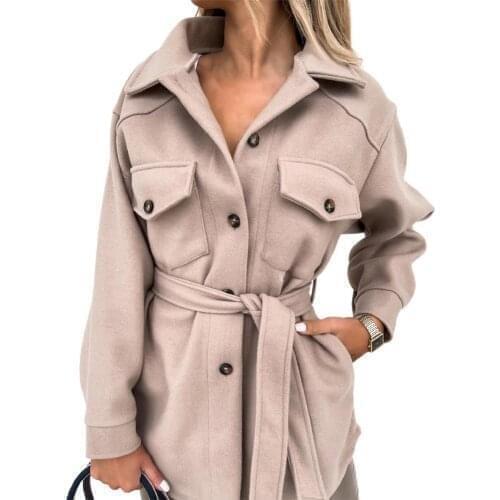 Women Elegant Coat 2021 Turn-down Collar Women Coat Single Breasted Autumn Winter Flap Pockets Warm Woolen Coat Outerwear