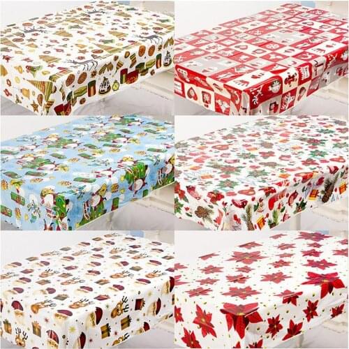 1pcs 110*180cm Christmas Table cloth Dinner Party New Year Printed Rectangle PVC Tablecloth Christmas Table Cover Decorations