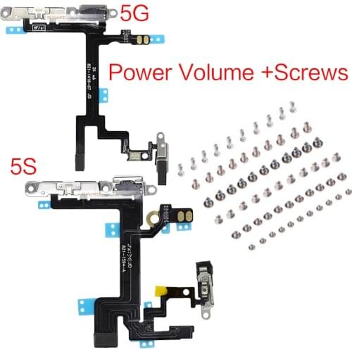 1pcs High Quality Power Flex For iPhone 5G 5S 5C SE Mute Volume Control Button Switch Connector With Metal Bracket + Screws