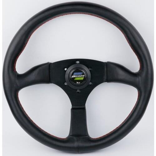 14inch Spoon Sport Black Leather Steering Wheel Tuning Drift Steering Wheel