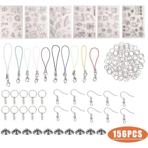 156pcs Heat Shrink Plastic Sheet Kit Shrinky Paper Hole Punch Keychains Keyring Jewelry Buttons Gift Tags DIY Making