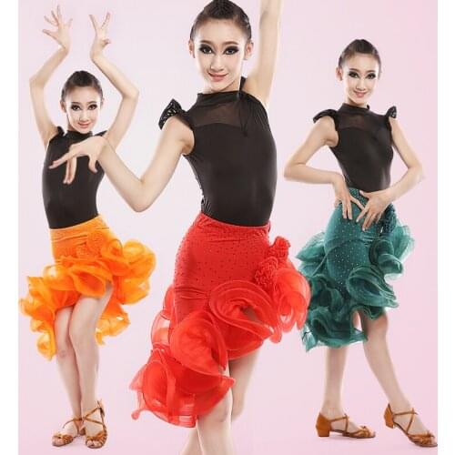 2017 Latin Dance Dress For Girls Kids Samba Dress Ballroom Dancing Dress Girl Dancewear Children Costume Top+Skirts Latino Girls