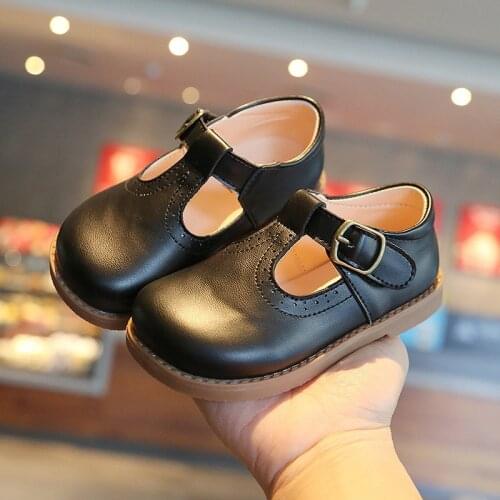 2021New Black Childrens Leather Shoes Kids Princess Shoes Soft bottom Leisure Single Shoes For School chaussure fille 1-6T