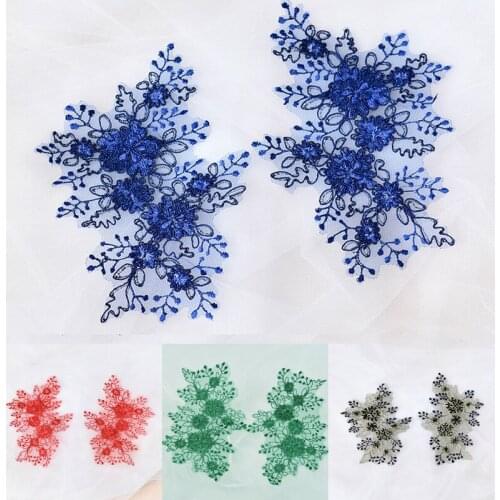21.5*12cm Embroidered Bridal Dress Wedding Decorative Sewing Lace Applique Trim Craft Red Blue Black