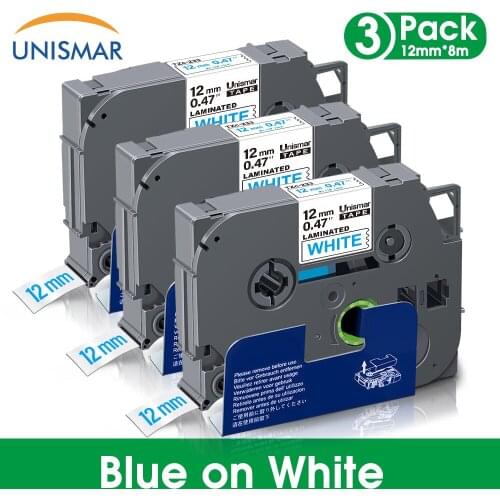3PK TZe Tape 1/2" 12mm TZe-233 TZe233 Blue on White Compatible for Brother P-touch Label Maker Laminated Cassette Ribbon TZe-231