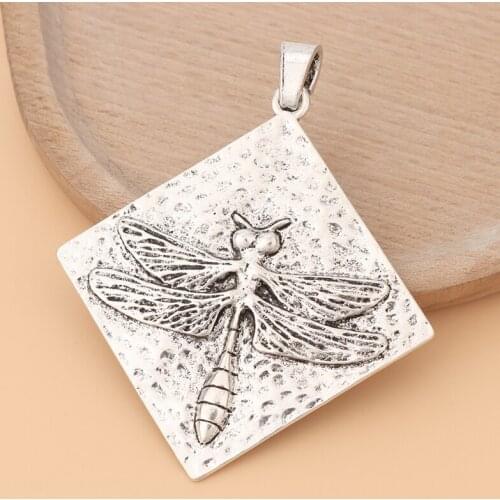 5pcs/Lot Tibetan Silver Large Hammered Dragonfly Square Charms Pendants for Necklace Jewelry Making Accessories
