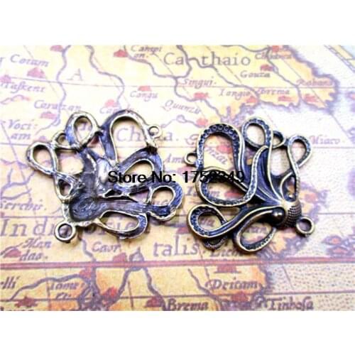 5pcs octopus charms,Antique Bronze M-Size Octopus Fish Charm Pendant,octopus connectors 36x43mm