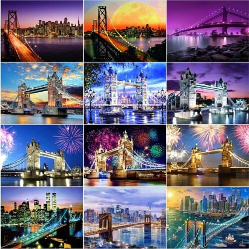 5D Diamond Painting Arc De Triomphe Full Drill Square Needlework Diy Diamond Embroidery Night Cityscape Bridge Mosaic Home Decor