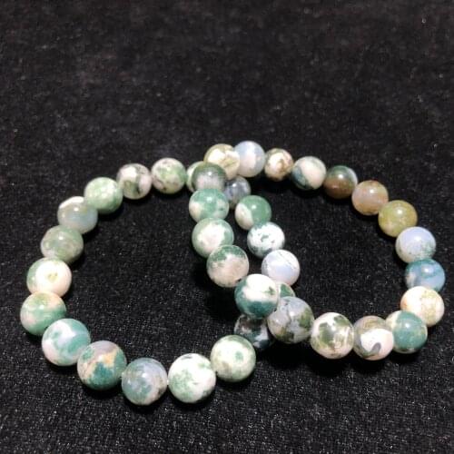 8-9mm Natural Moss Agate Bracelets Quartz Chakra Healing Reiki Home Decoration Stone Handicraft Decoration Bracelets
