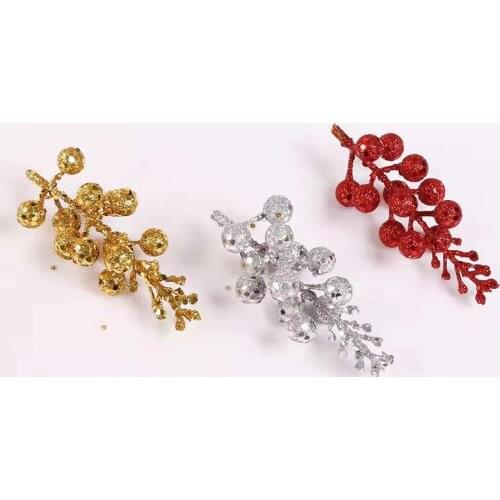 Glitter Artificial Cherry Berry Christmas Tree Decorations For Home DIY Wreath Fake Flowers Xmas Party New Year Hanging Ornament