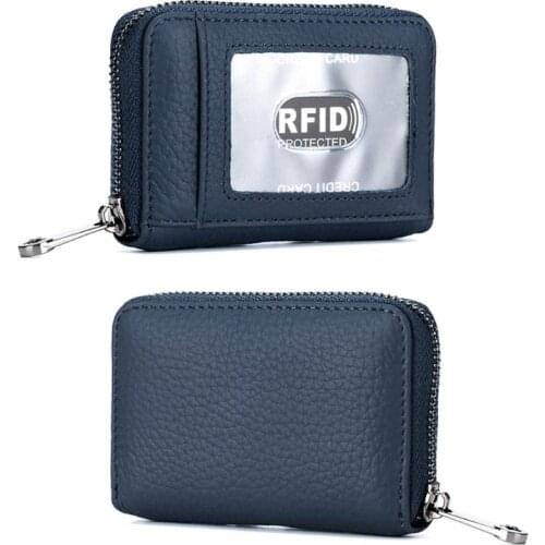 Blocking Wallets Genuine Leather Minimalist Front Pocket Credit Card Holders with ID Window for Women Men Gifts 5 Colors