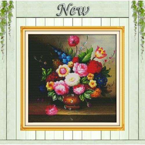 Flower potted vase oil paintings counted printed on canvas DMC 14CT 11CT DIY Cross Stitch chinese Embroidery Needlework kits Set