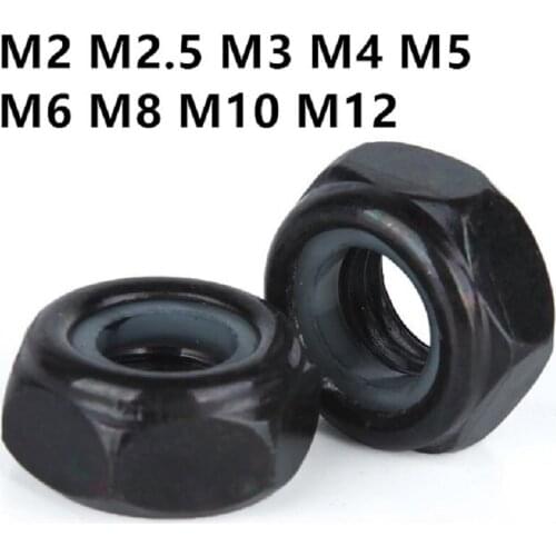 DIN985 M2 M2.5 M3 M4 M5 M6 M8 M10 M12 GB889.2 Black Carbon Steel Nylon Self-locking Hex Nuts Locknut Slip Lock Nut