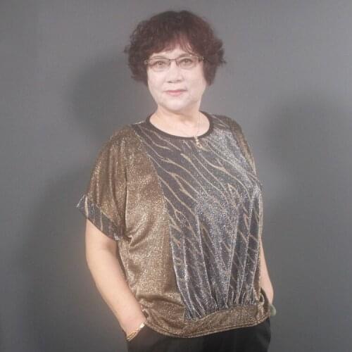 Middle aged woman tshirts casual loose streetwear summer tops fashion short sleeve o-neck pullover oversized t shirt H519