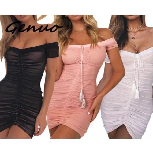 Genuo New Sexy Sleeveless Summer Dress Ruched Bodycon Dress Club Wear Strappy Party Dress Mini Dresses 2020 Bandage Vestido