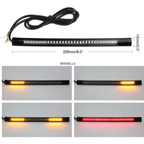 Flexible Motorcycle Light Bar Strip Tail Brake Stop Turn Signal Lights 48-LED License Plate Light 3528 SMD Red Amber