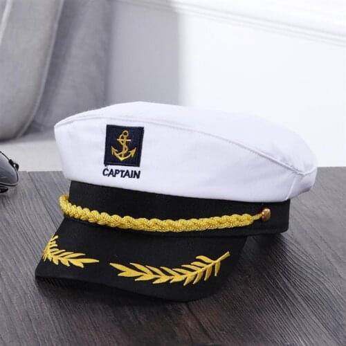 Adult Yacht Boat Ship Sailor Captain Costume Hat Cap Navy Marine Admiral Embroidered Captain Cap (White)