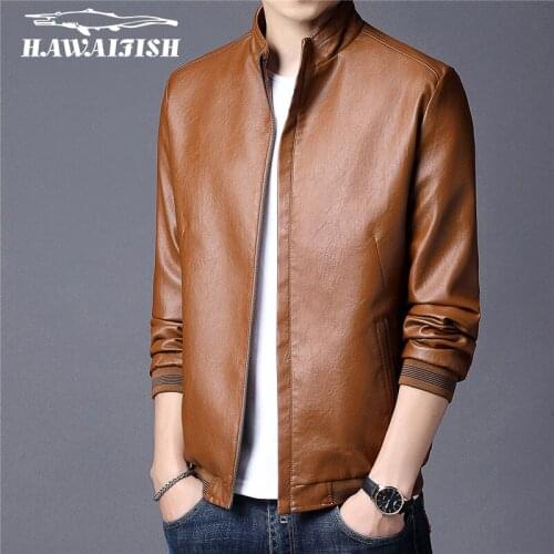 Hawaifish brand mens leather jacket spring and autumn new popular Korean men uniform 2021 slim thin fashion motorcycle clothes