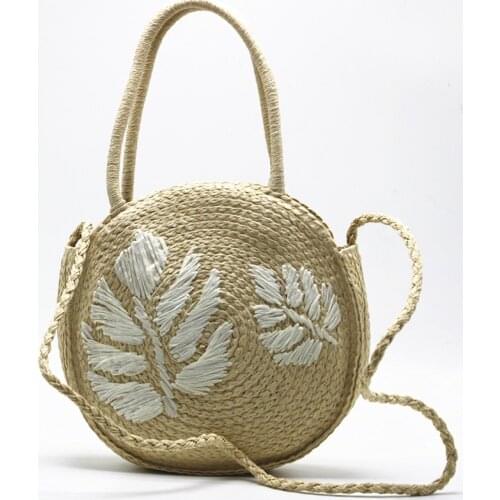 Summer new retro leaf woven bag embroidery pineapple handbag beach vacation female bag wheat straw braid classic shoulder bag