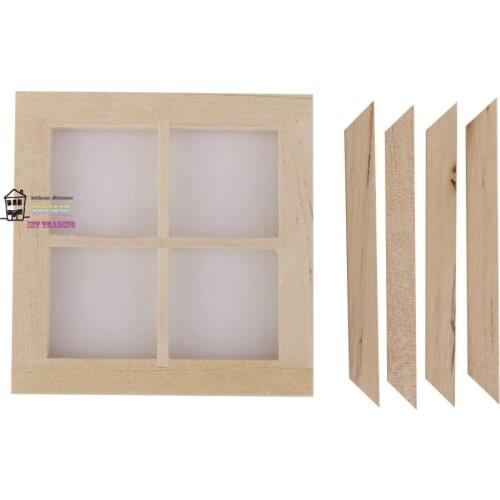 2.75" 1:12 Dollhouse Miniature Wooden 4 Lattice Window Model DIY Dolls Decoration Accessory