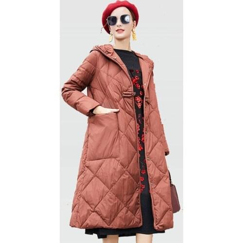 2021 Fashion Style Women Over The Knee White Duck Down Jacket Windproof Quilted Coat With Hood Parka Lightweight Puffer Clothes
